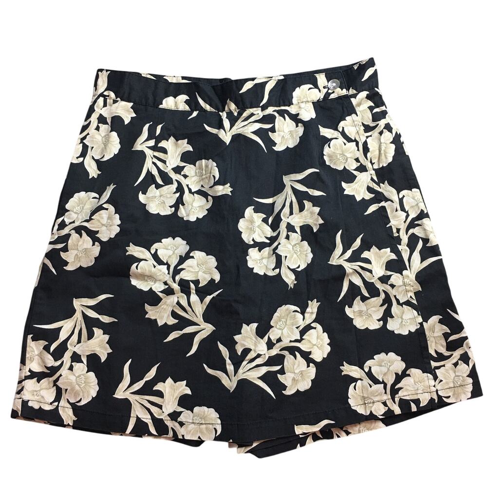 Vintage Merona Womens Skort Short Black Beige Floral 100% cotton 10 Hong Kong